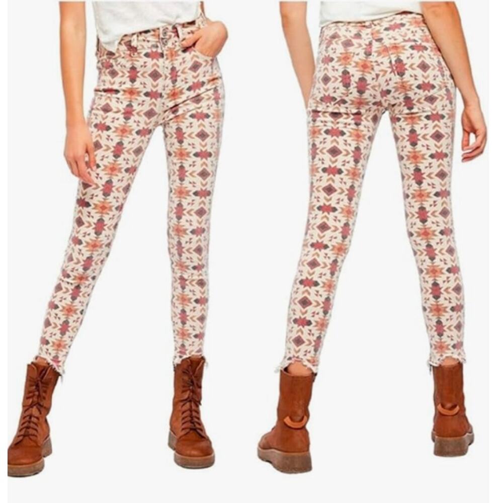 Free People We the Free Wild Child Printed Skinny Jeans Size 28